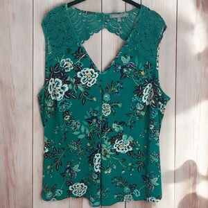 NEW Daniel Rainn Green and Blue Floral Lace Stretchy Tank Women’s Size 2X